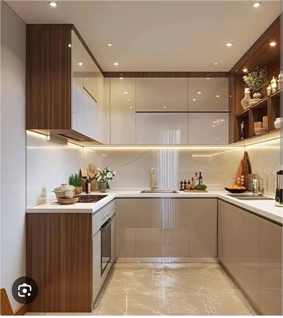 U-shaped kitchen with elegant cabinetry